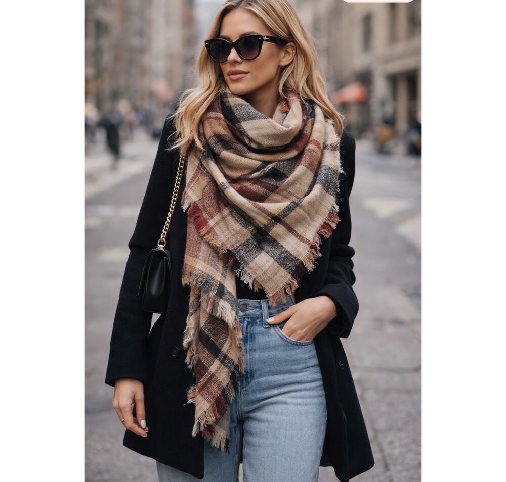 Plaid Blanket Scarf Super Soft 60 X 60